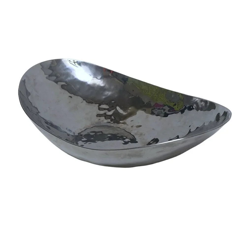 Mary Jurek Large Bowl MJ Hammered Oval Metal Fruit Salad Modern Serving Piece